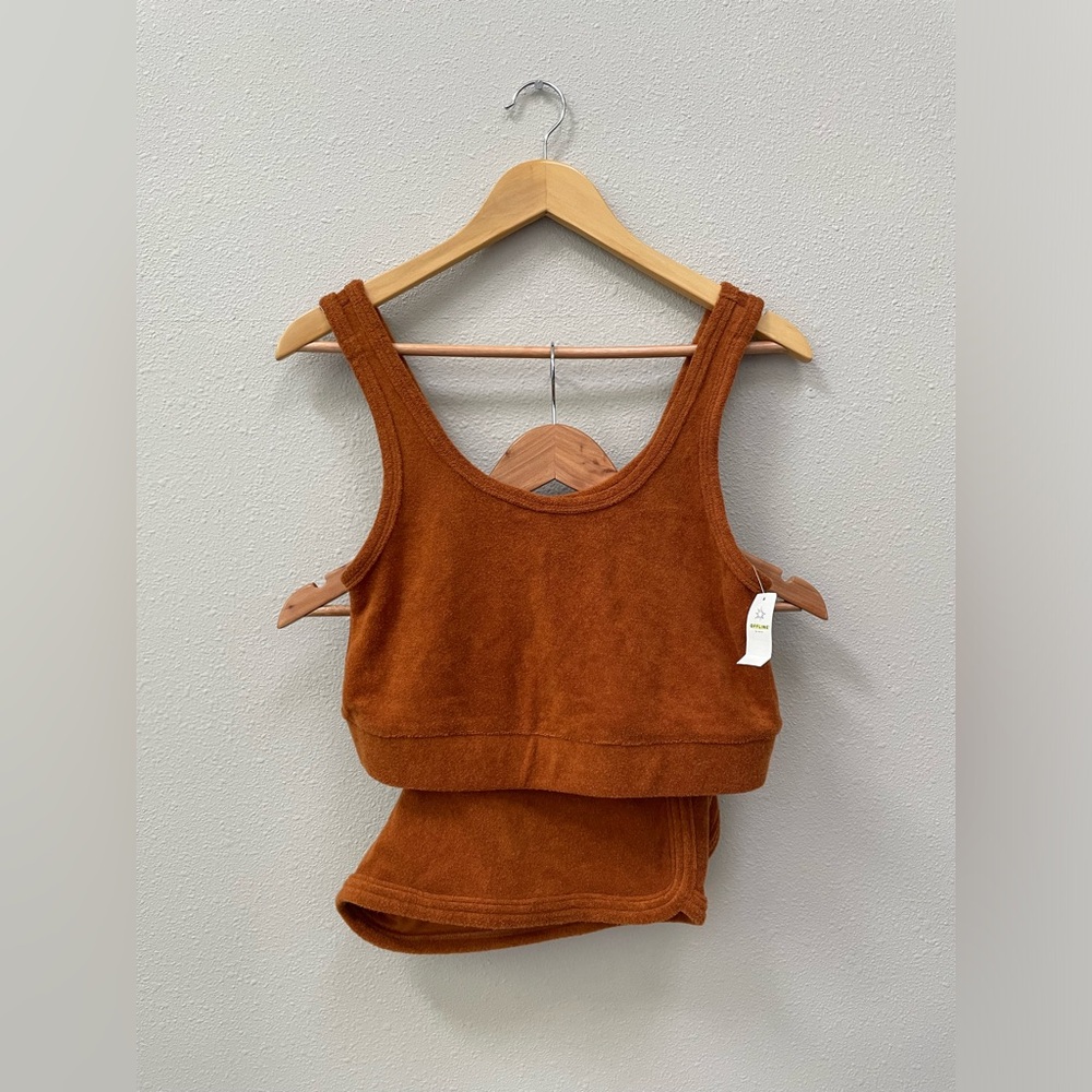 NWT Offline by Aerie Summer Lights Orange Terry Tank & Shorts Set Size M…